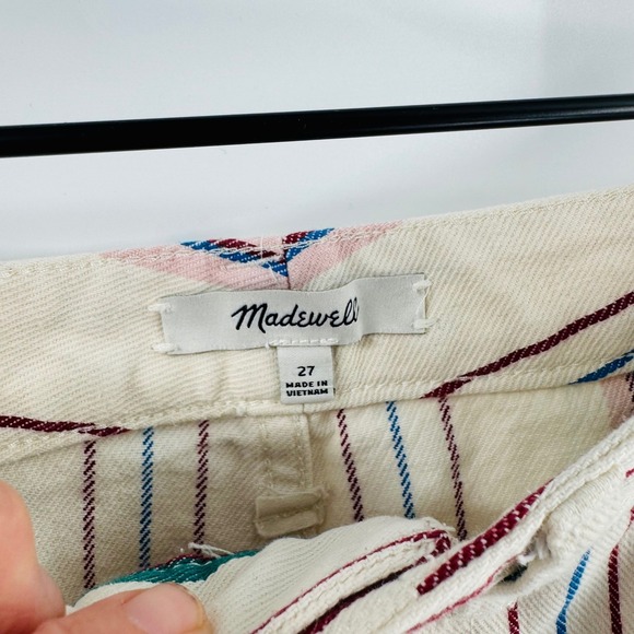Madewell Cream Striped High-Rise Wide-Leg Crop Pants Size 27 Coastal Nautical - Picture 3 of 8